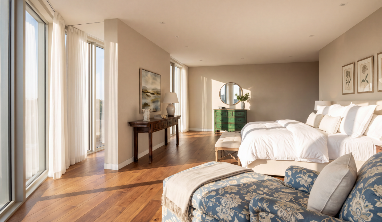 La vivienda incorpora suelos de madera noble en todas sus estancias, electrodomésticos de alta gama Gaggenau, un avanzado sistema domótico y soluciones de seguridad de última generación.